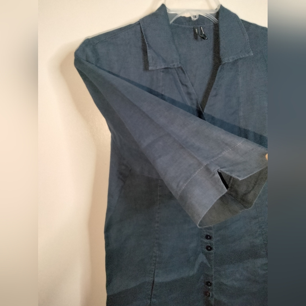 Stella Carakasi (Size S) Navy Blue 100% Hemp Button Down Front Tiburon Tunic Top - Picture 7 of 15